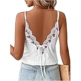 BEAUDRM Women's Sexy Lace Camisole Tops Bow Tie Backless Hollow Out Crochet Shirt Sleeveless Vacation Cami Top