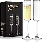 FrutPunch Champagne Glasses, Champagne Flutes Set of 2, 7OZ Long-Stemmed Wine Glasses, Crystal Glass, Elegant Sparkling Wine Glasses, Perfect for Weddings, Anniversaries, Family Gatherings (standard)