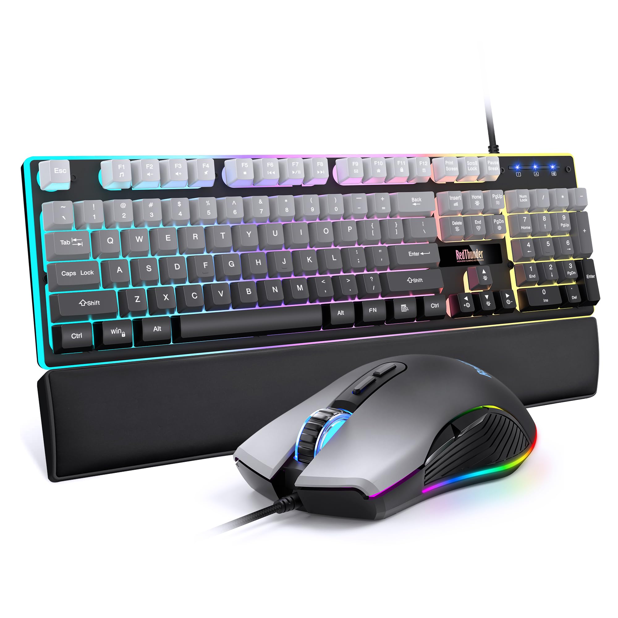 Photo 1 of RedThunder K10 Wired Gaming Keyboard, Mouse Wrist Rest Combo, RGB Backlit, Mechanical Feel Anti-ghosting Keyboard + 7D 7200 DPI Mice+Soft Leather Wrist Rest 3 in 1 PC Gamer Accessories(Gradient Gray)