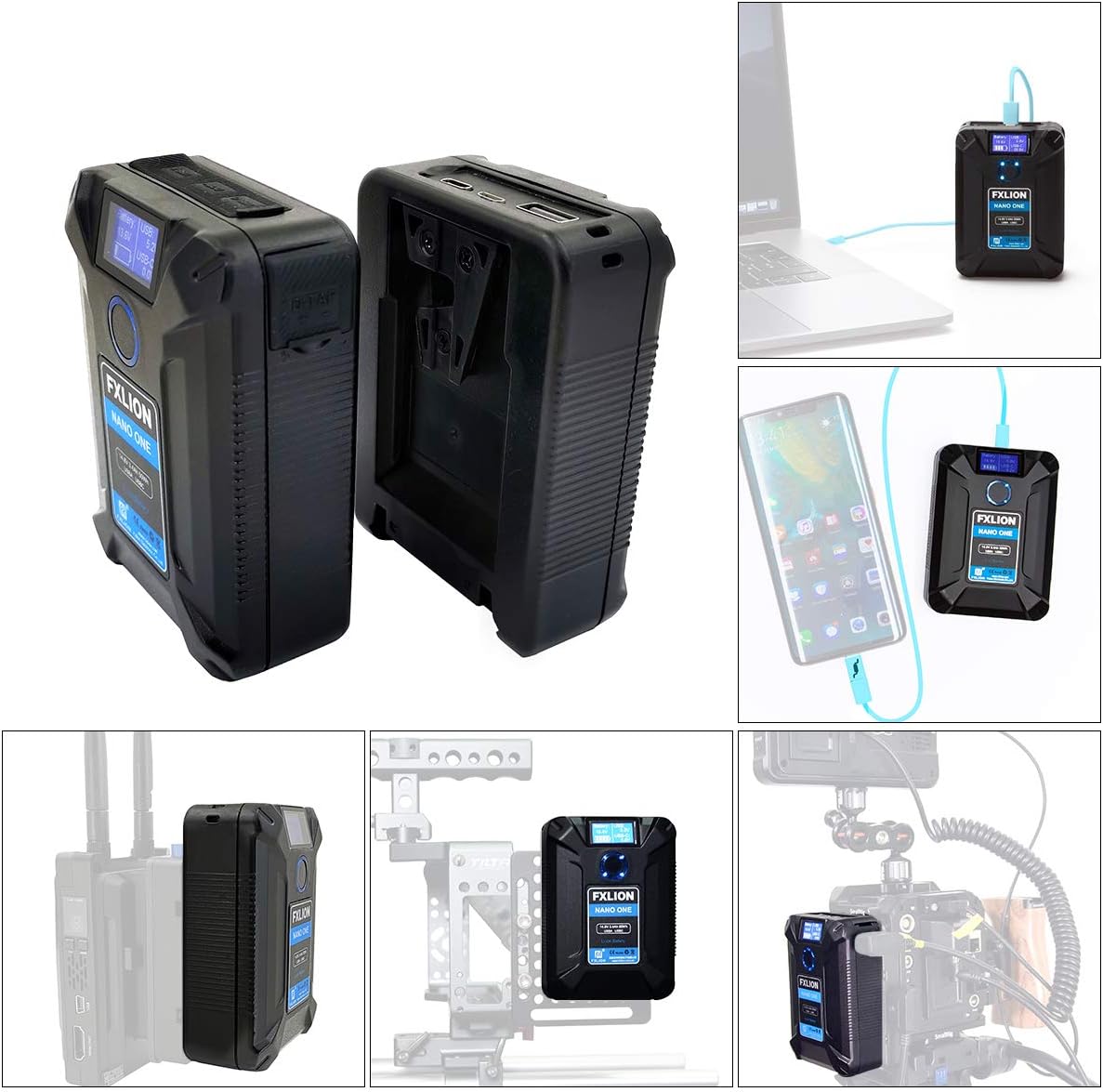 FXLION NANO ONE [Official] V Mount/V-Lock Battery 3400mAh(50Wh/14.8V) with D-TAP, USB-C, USB-A, Micro USB Plugs, 10oz Mini Power Bank for Cameras, Camcorders, LED Lights, Monitors, Macbook and Smartphone : Home Audio & Theater