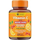 Vitamin C 1000mg Chewable Supplement - Extra Strength Immune Support Vitamin C Dietary Supplement with Rose HIPS, Nature's VitaminC Antioxidant Support, Natural, Vegan, Orange Flavor - 120 Tablets