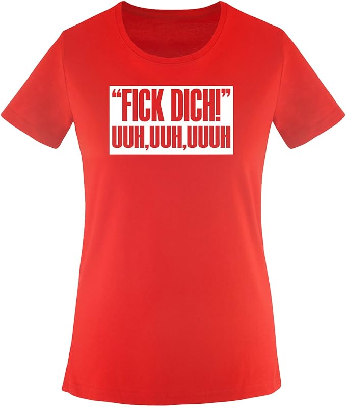 FICK DICH ! - Einfarbig - Damen T-Shirt - Rot / Weiss Gr. L: Amazon.de ...