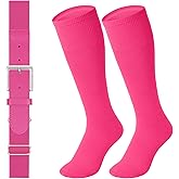 LEACOOLKEY Baseball Belt and Socks Combo Set Adjustable Softball Socks and Elastic Belt for Youth and Adult