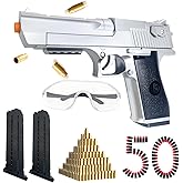 Silver Tactical Foam Blaster Pistol - Shell Ejecting Toy Gun for Ages 6+ with 50 Safe Bullets & Goggles - 32ft Range Airsoft Alternative - Nerf Competitor - Camping Party Indoor Outdoor