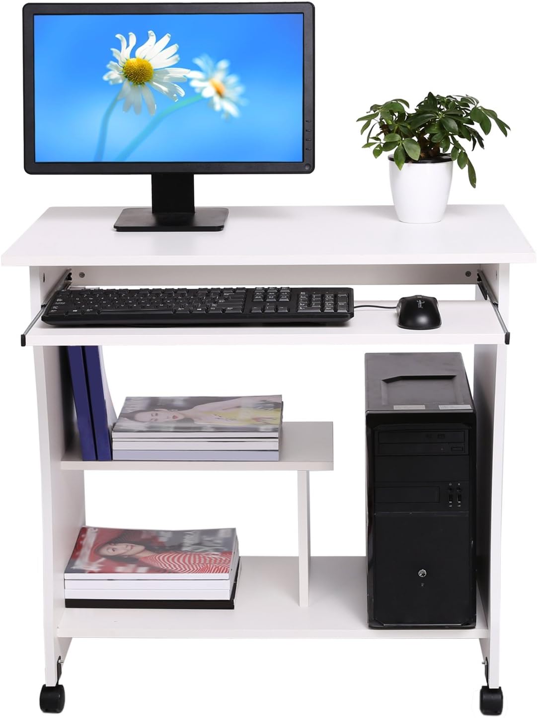 CRAVOG Space Saver MDF Computer Desk PC Table Wheels Home Office