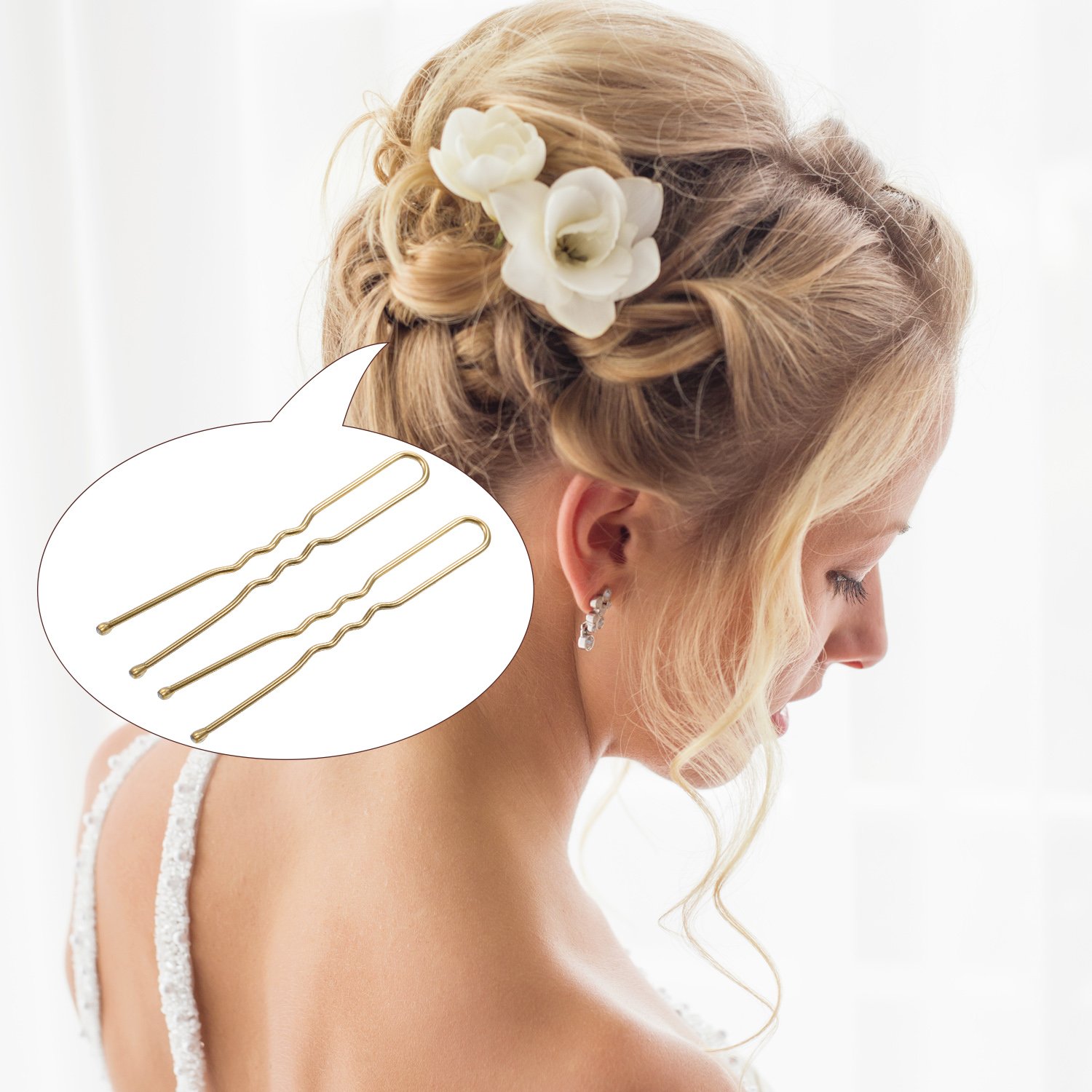 eBoot 100 Pack of U Shaped Hair Pins Bun Hair Pins with Box and Storage Bag, Golden (5 cm/ 2 Inches) : Beauty