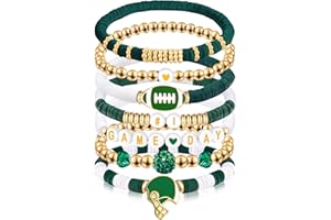 Kopuscristing Game Day #1 Bracelet Football Charm Beaded Stretch Bracelet Sports Jewelry for Football Dads Moms Coaches Fans Gifts