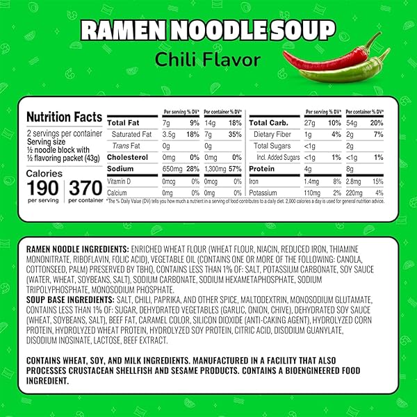 MARUCHAN RAMEN CHILI, INSTANT RAMEN NOODLES, READY TO EAT MEALS, 3 OZ, 24 COUNT