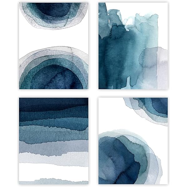 Wall Art Prints 8X10 UNFRAMED Abstract Blue Watercolor Paintings for