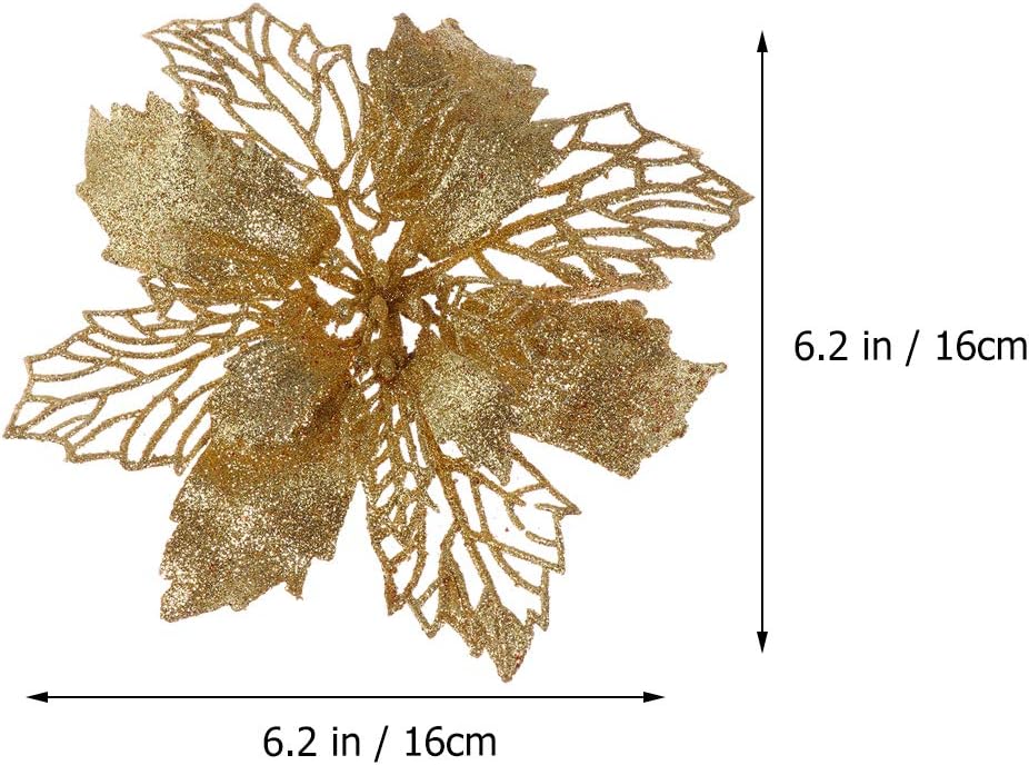 PRETYZOOM Glitter Poinsettia Flowers Hollow Artificial Flowers Christmas Ornaments Xmas Tree Hanging Pendant (Golden) Party Supplies - Image 3