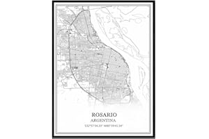 TANOKCRS Rosario Argentina Map Wall Art Canvas Print Poster Artwork Unframed Modern Black and White Map Souvenir Gift Home Decor 18x24 Inches