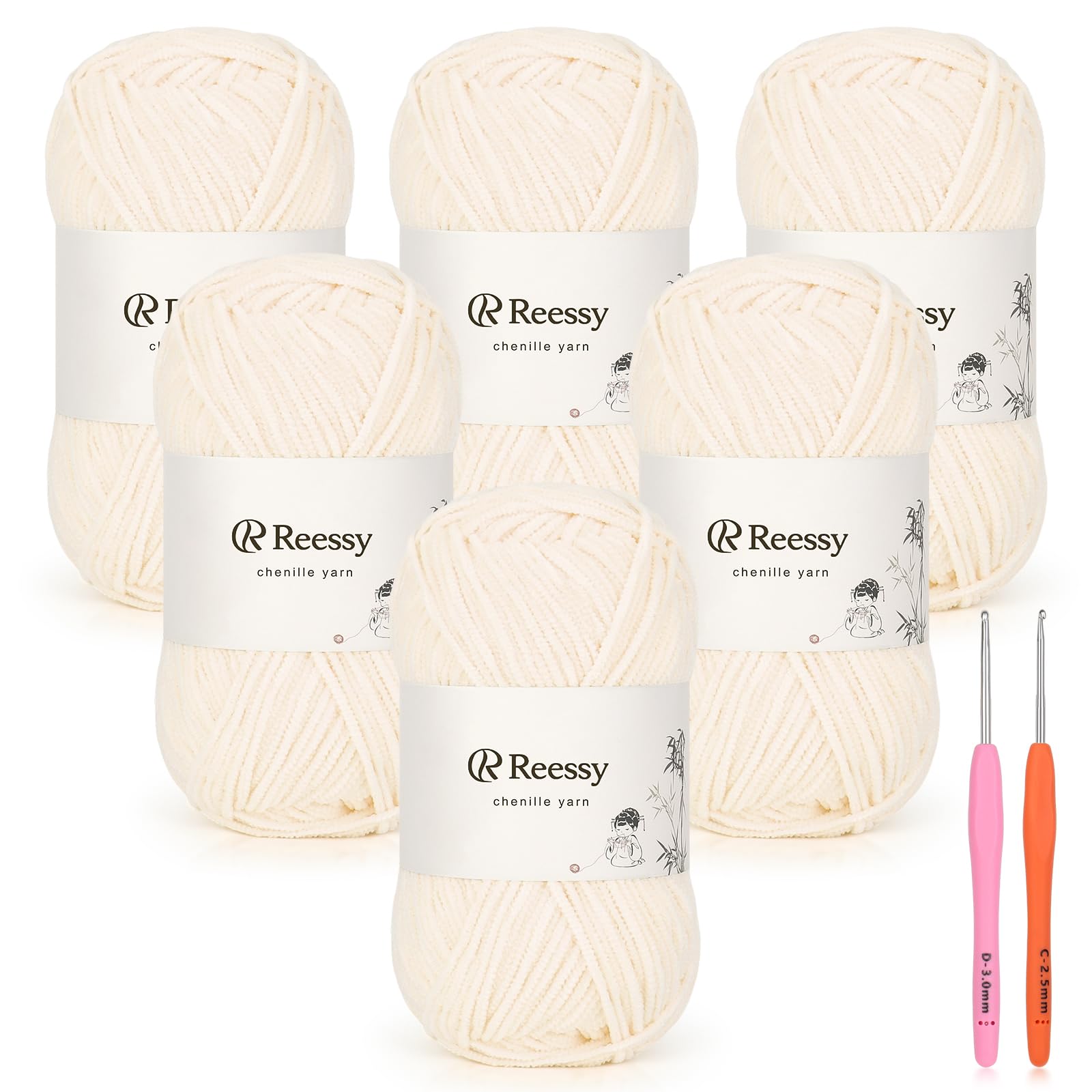 Photo 1 of Reessy Skinny Chenille Yarn for Crocheting - 6 Pack of 50g/1.76oz - Soft Fluffy Chenille Yarn - Baby Weights, Ideal Crochet Yarn for Baby Blankets, Plush Toys & Wearables - 951yd Total(Light Purple)