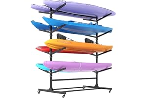 FLIXELIO Kayak Storage Rack for 8 Kayaks, Freestanding Kayak Rack with Wheels, Metal Indoor Kayak Stand, Heavy Duty Garage Storage Rack for Kayaks,Canoes,SUP,Paddle Board and Surfboards