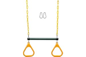 Safe Kidz 18" Trapeze Swing Bar Rings 48" Heavy Duty Chain Swing Set Accessories & Carabiners (Green)