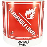 Hazard Class 3 D.O.T. UN1263 Paint Flammable Liquid Labels 4 x 4 3/4 Inch Square 500 Adhesive Labels