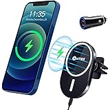 WAITIEE Magnetic Wireless Car Charger Compatible with iPhone 12/12 Pro/ 12 Pro Max/ 12 Mini with QC3.0 Adapter 15W/ 10W/ 7.5W