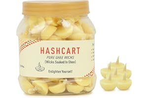 Ghee Wicks for Puja Pooja Diya - Diya Ghee Wicks, Diya Batti, 100 Pc. 30 min Burning time - Pure Ghee Wicks for Clay Diya, Oil Lamp, Diwali Diya, Brass Kuber Diya - Ready-to-use Diya Batti Hashcart®