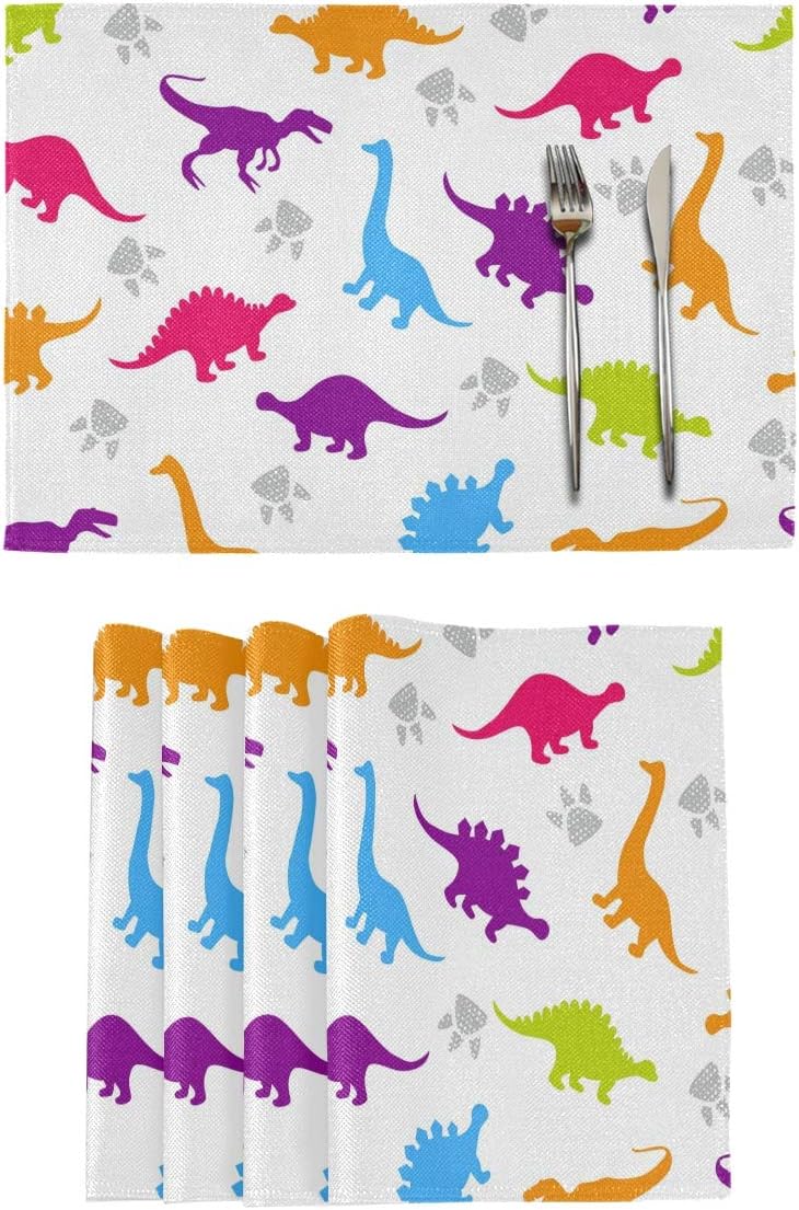 AGONA Colorful Dinosaurs White Placemats Set of 4 Burlap
