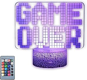 TriPro Game Over 3D Illusion LED Room Desk Decor Lamp Gaming Night Light with 16 Colors Change, Touch & Remote Room Decorations Toys Gifts for TV Gamer Men, Girls, Women, Teens, Boys, Kids