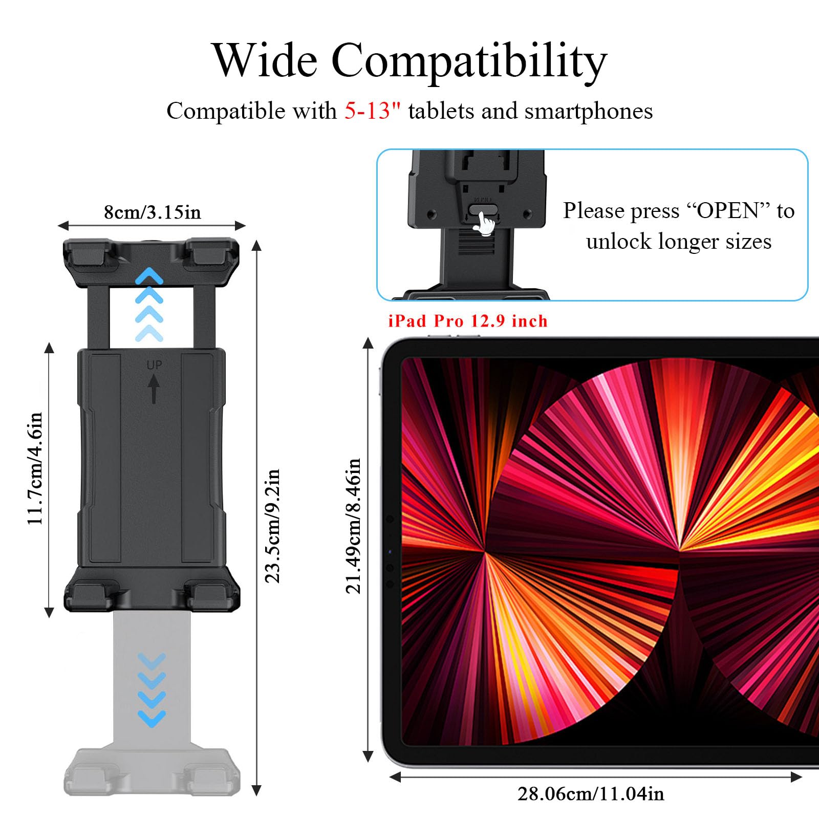OHLPRO Car Tablet Holder - Heavy Duty Drill Base, Tablet Mount for Truck Compatible with iPad Samsung Tab 5
