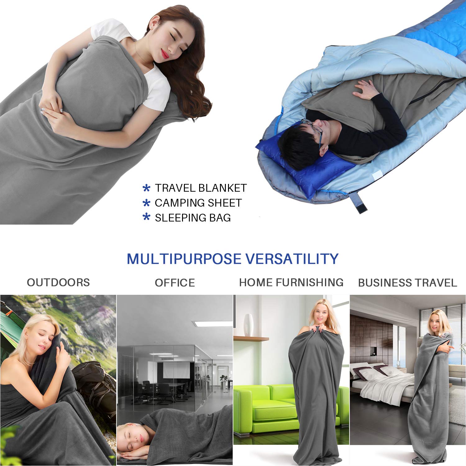 Sleeping Bag Liner Blanket Microfiber Fleece Travel Camping Sheet Zippered Ultralight Warm Roomy Cozy For Home Travel Hotel Airplane With Carry Storage Bag Sports Outdoors Dprdtasikmalayakabgoid