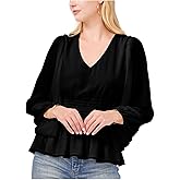 Vince Camuto Long Sleeve V-Neck Peplum Chiffon Blouse