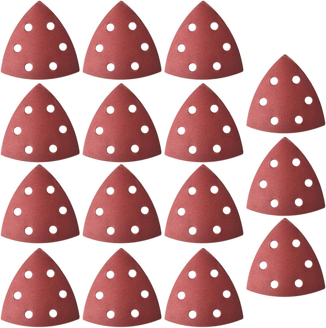 TA-VIGOR 15Pcs 320 Grit Detail Sander Sandpaper, 6 Holes Sanding Pads Triangular Hook and Loop Sandpaper Sheet for Orbit Orbital Sander and Oscillating Tools