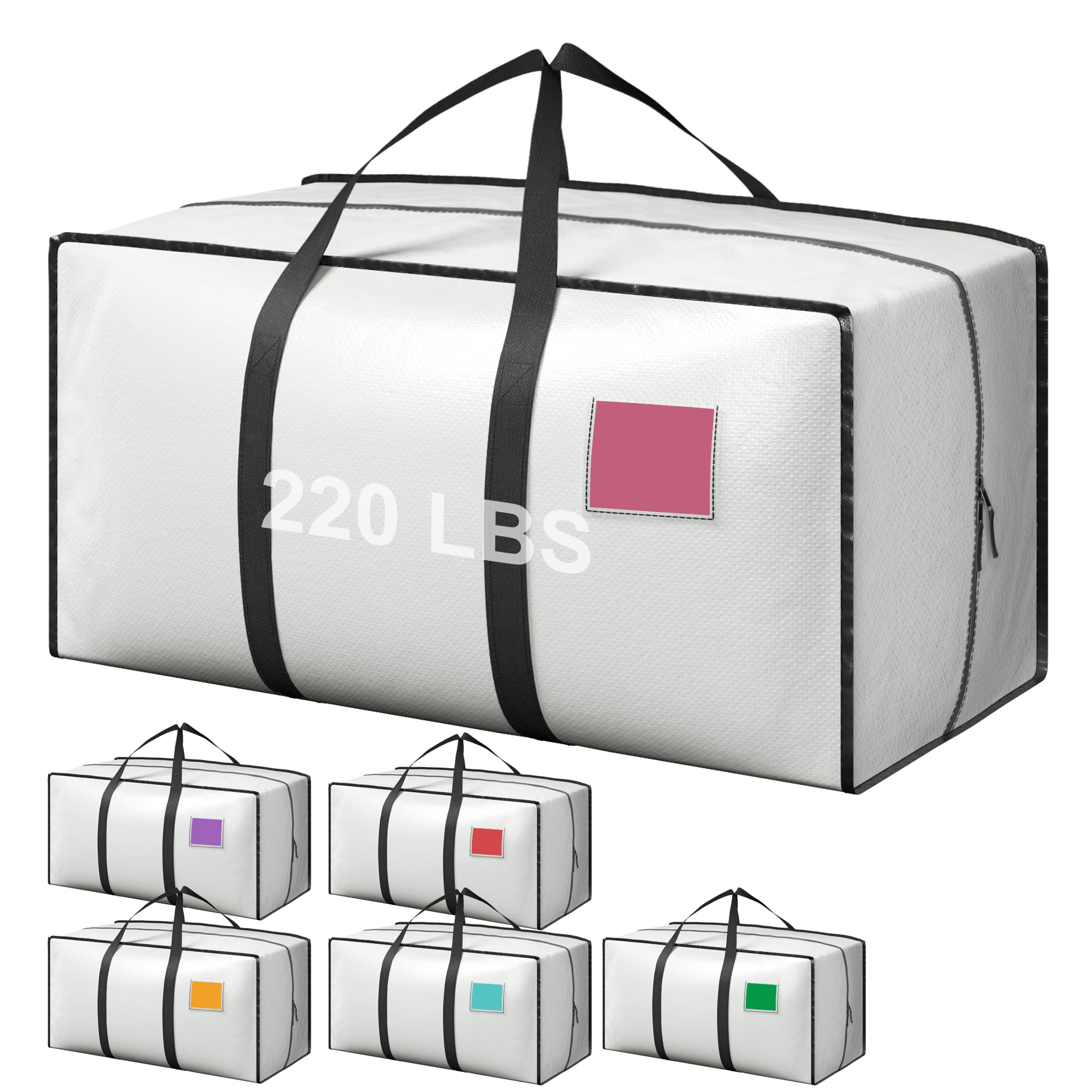 RMOHRO 6 Pack Extra Heavy Duty Large Moving Bags with Reinforced Zipper & Wide Handles, Waterproof Storage Bins for Clothes, College Dorm, Travel, and Home Organization, White Image