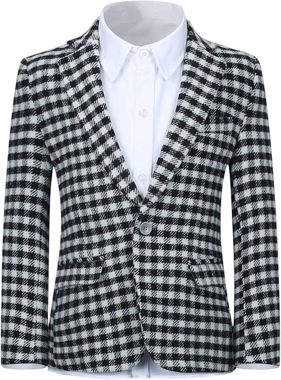 Boys Plaid Blazer Suit Slim Fit Fashion Dress Black and