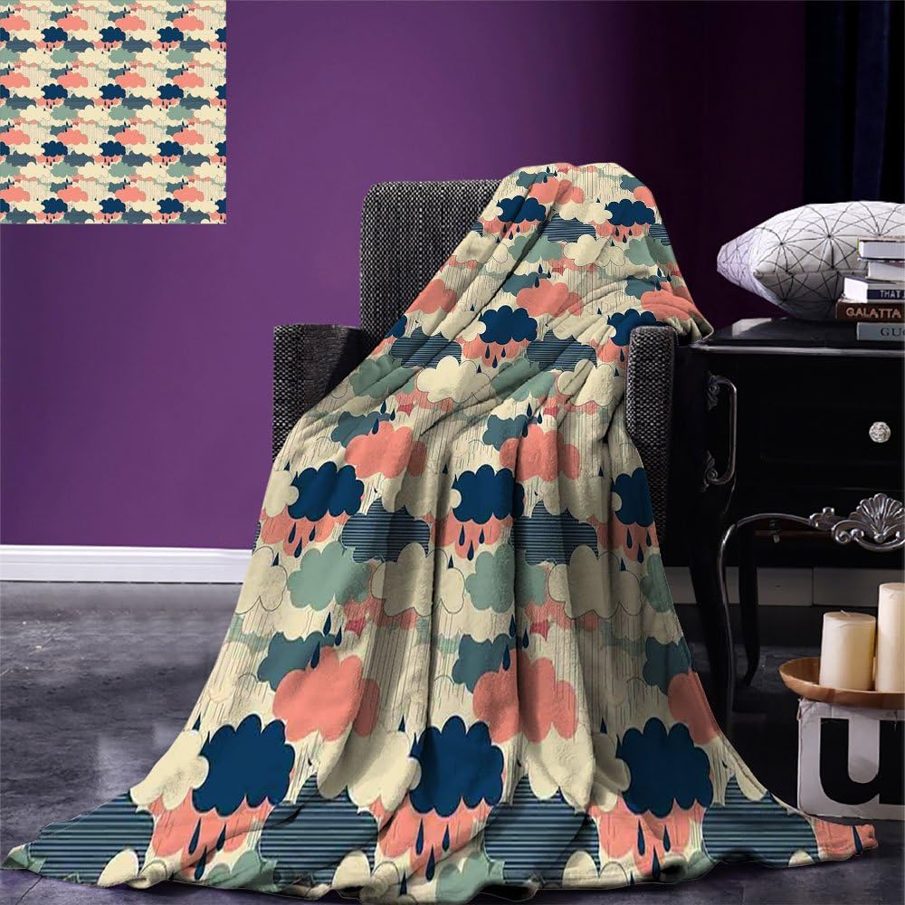 smallbeefly Autumn Throw Blanket Artisan Rain Cloudbursts Set Monsoon Air in Atmosphere Meteorology Art Illustration Warm Microfiber All Season Blanket for Bed or Couch Multicolor