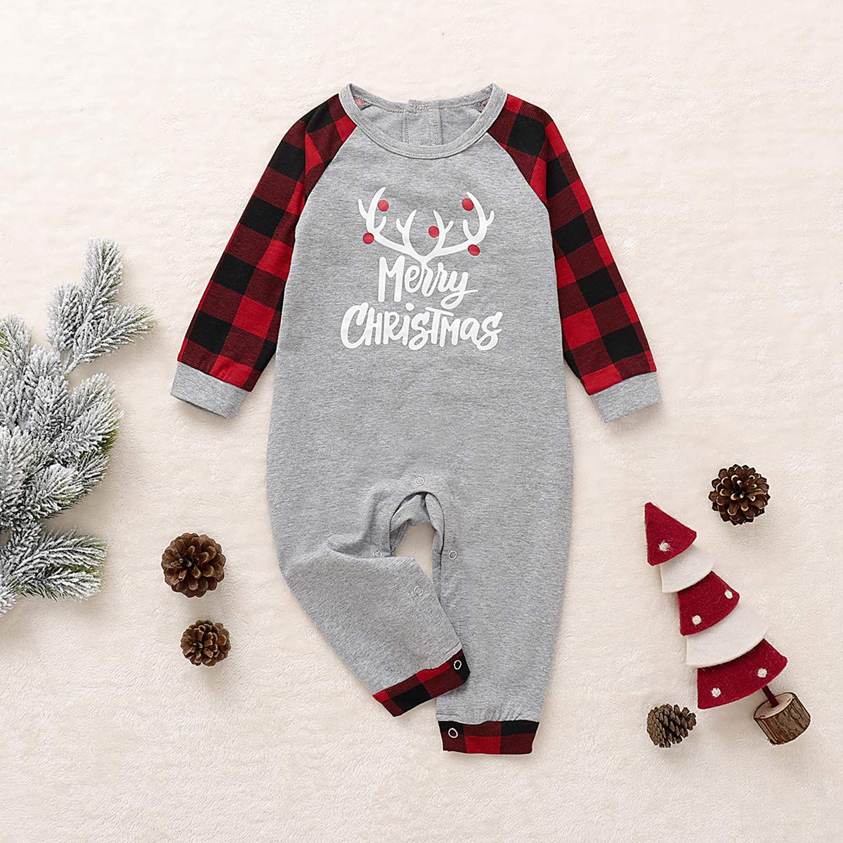Happidoo Christmas Family Matching Pajamas Set Funny Deer Plaid Long Sleeve Tee and Pants Loungewear