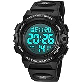 Kids Watch,Boys Watch for 3-12 Year Old Boys,Digital Sport Outdoor Multifunctional Chronograph LED 50 M Waterproof Alarm Calendar Analog Watch for Children with Silicone Band