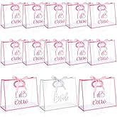 Sunnymove 12 Pcs Large I Do Crew and Bride Gift Bags with Die Cut Handles 12" x 5" x 10" Clear Plastic Bridesmaid Gift Bags with Ribbon for Wedding Welcome Handle Bag Bachelorette Bridal Party Favors