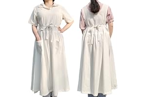 losofar Women Plus Size Cotton Linen Vintage Pleated Split Apron Pinafore Dress with Two Pockets