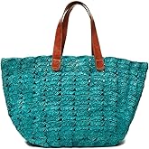 MAR Y SOL Paros Scalloped Open Crocheted Raffia Carryall Tote Beach Bag