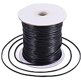 Cheriswelry 90 Yards/Roll 2mm Black Waxed Cord Korean Polyester Jewelry Beading Craft Threads String Round Knotting Braiding Cord with Spool for DIY Bracelet Necklace Jewelry Making