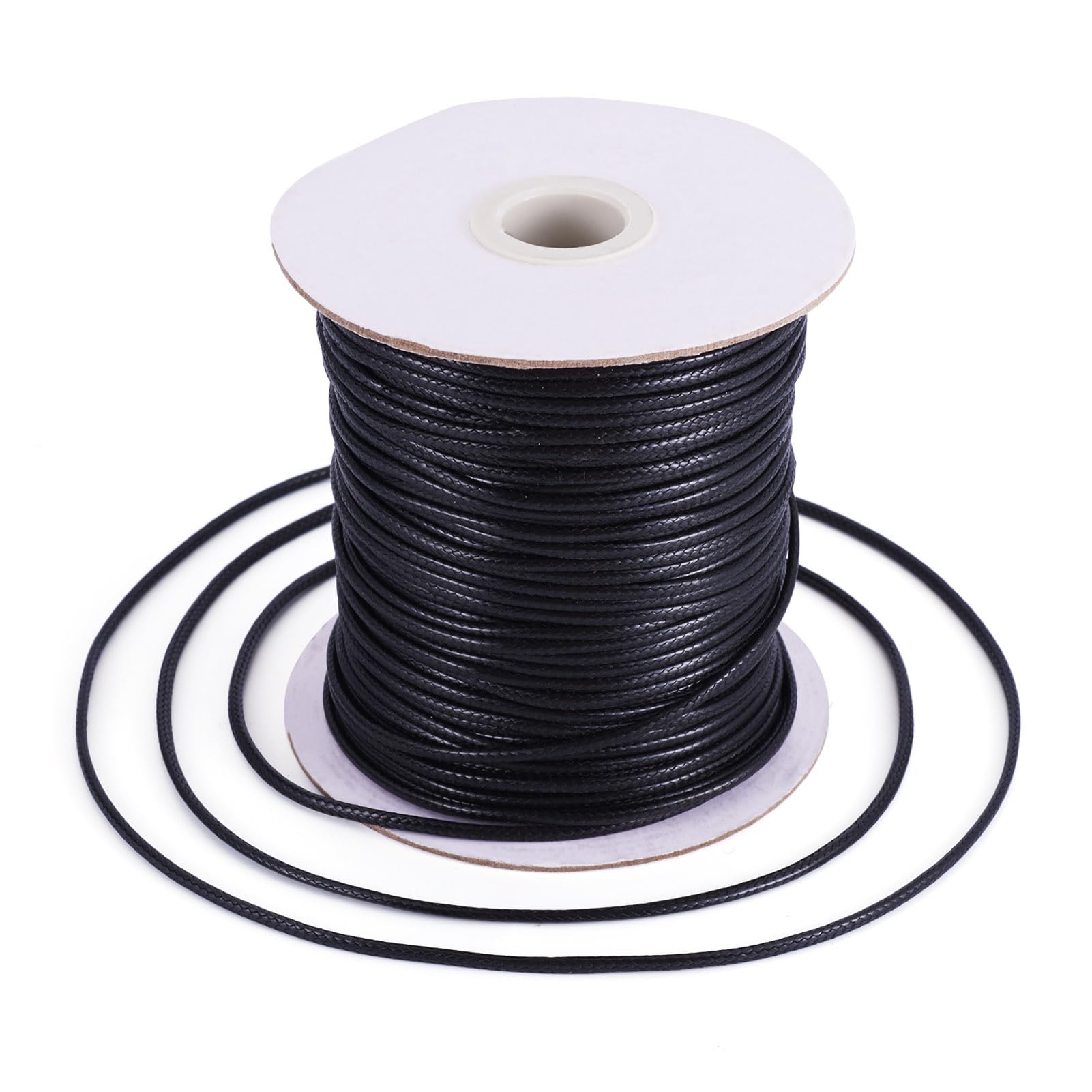 PandaHall 100 Yards/Roll 2mm Braided Waxed Polyester Cord String DIY Jewelry Craft Macramé Making Beading Thread Rope with Spool (Black)