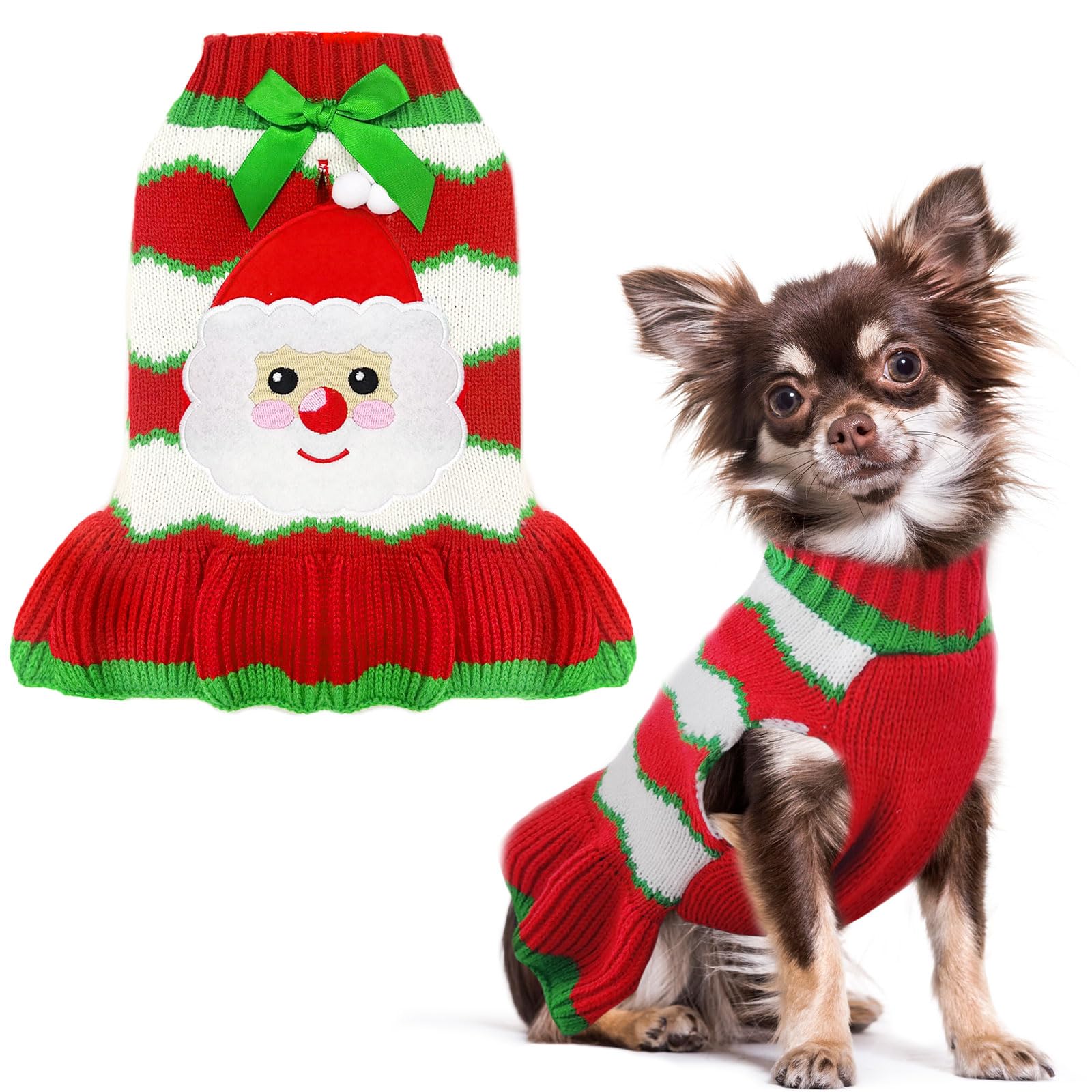SKXEO Christmas Dog Sweater Dress with leash hole, Save pattern Xmas Ugly Pet Cat Puppy Jumpers For Small Medium Dogs Winter