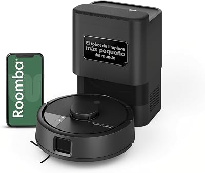 Roomba Mini Robot Aspirador y Friegasuelos con Base AutoEmpty (hasta 90 días), Navegación LiDAR, Aspiración 7000 Pa, Diseño Compacto para Espacios Reducidos, App, Mopas perfumadas, Negro