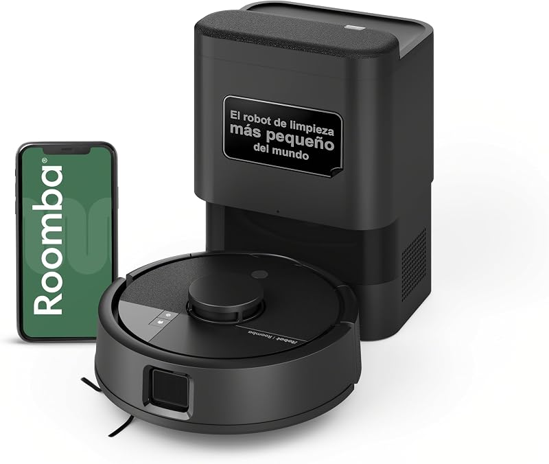 Aspirador e esfregão robô Roomba Mini com base AutoEmpty (até 90 dias), Navegação LiDAR, Sucção 7000 Pa, Design Compacto para Espaços Reduzidos, App, Esfregonas Perfumadas, Preto