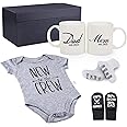 Pregnancy Gifts for First Time Moms – Mom and Dad Est 2025 11 oz Mug Set with Romper (0-3 Months) and Baby Socks ​- Top New P