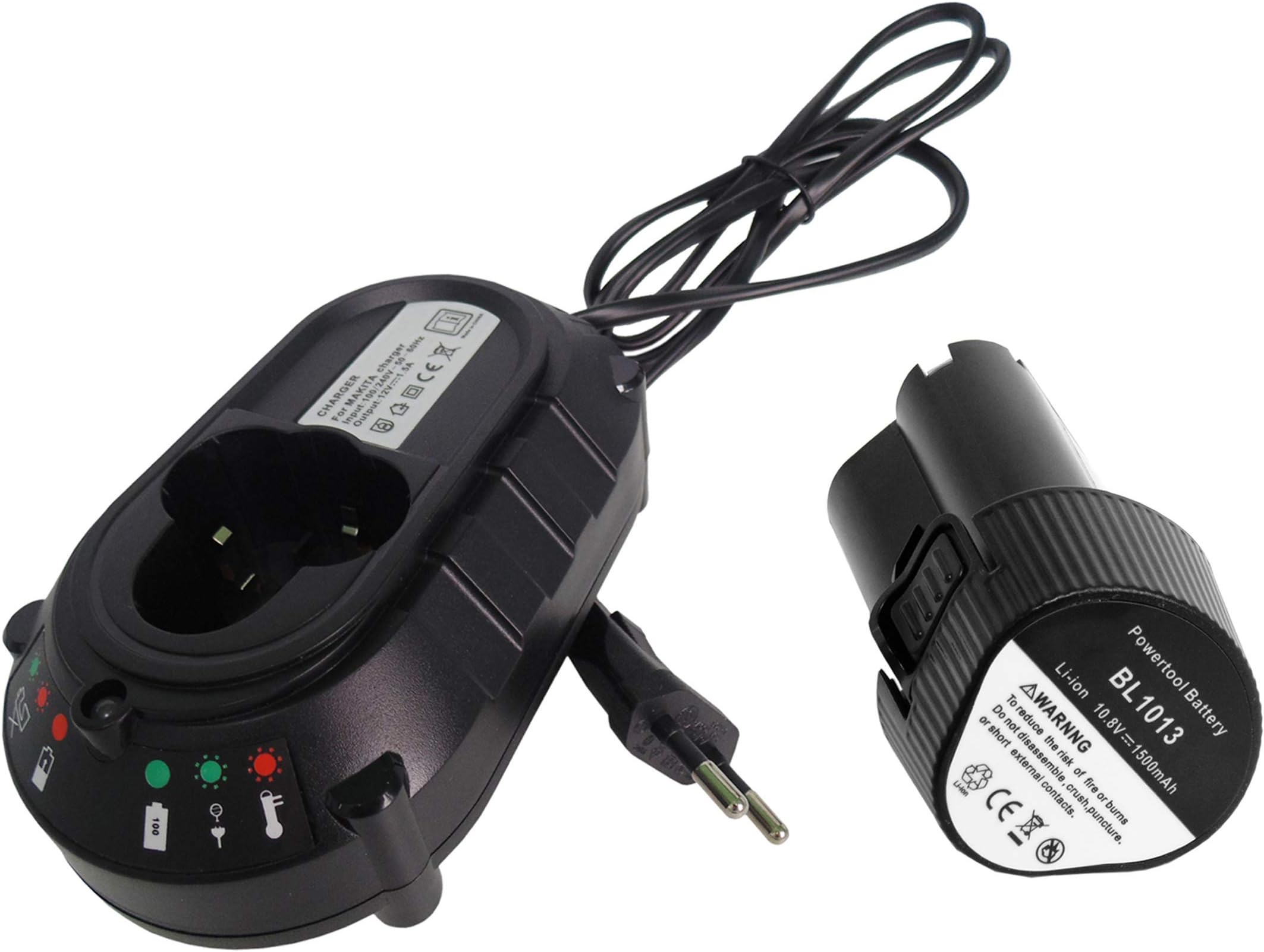 BL1013 10.8 V Li-Ion Battery 1500 mAh to Replace Battery for Makita BL 1013 195332-9 BL1014 with Makita DC10WA DC10WB Charger