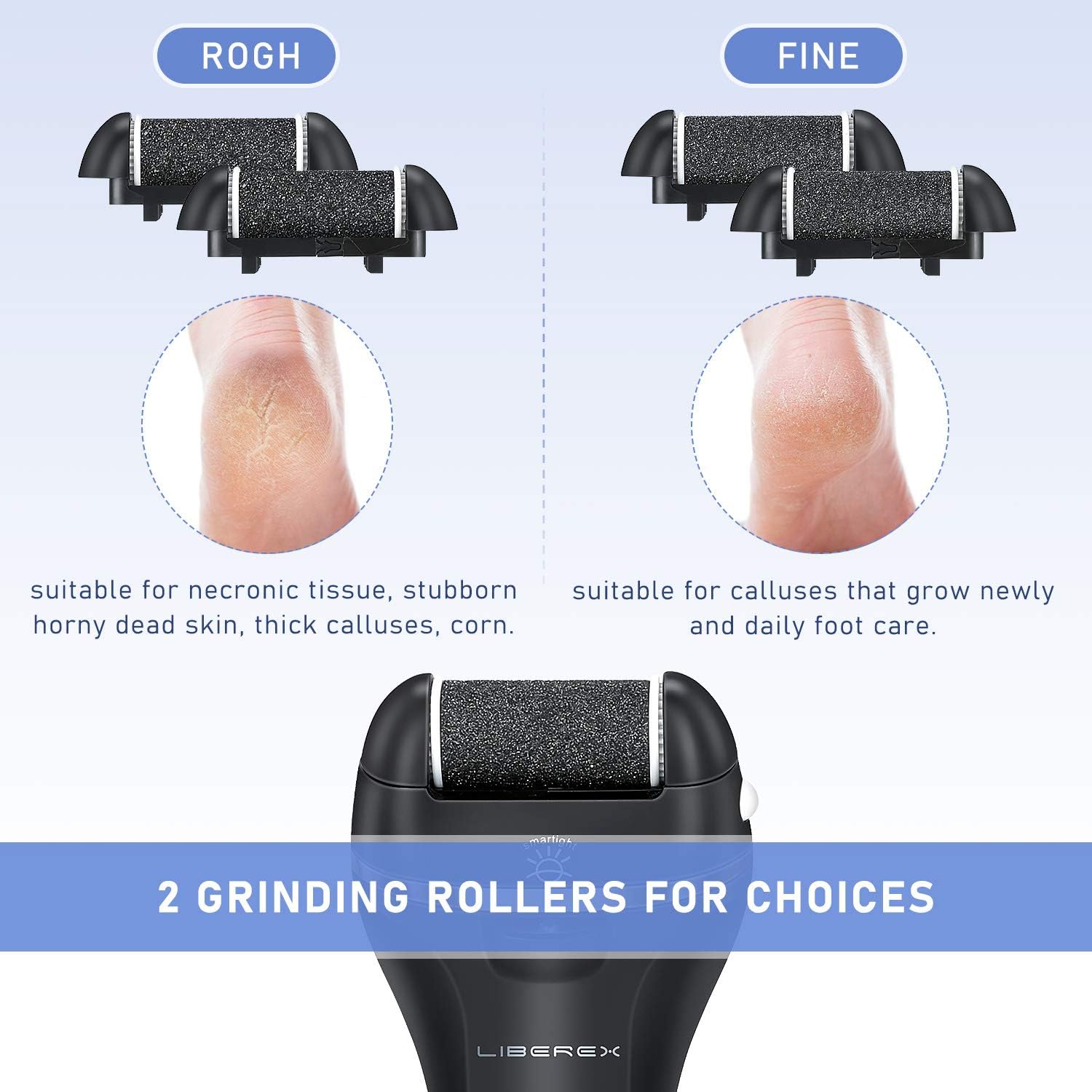 Liberex Electric Callus Remover - Rechargeable Foot File Callus Shaver Hard Skin Remover Pedicure Tools with 4 Roller Heads, for Cracked Heels Calluses and Dead Skin, 2 Speed, Battery Display: Health & Personal Care