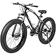 Brightpeak Fat Tire Mountain Bike, 21 Speed Bicycle with 26 inch Wheels, Non-Slip Adult Bikes with Front Suspension,Double Disc Brake, High Carbon Steel Frame (Multiple Colors)