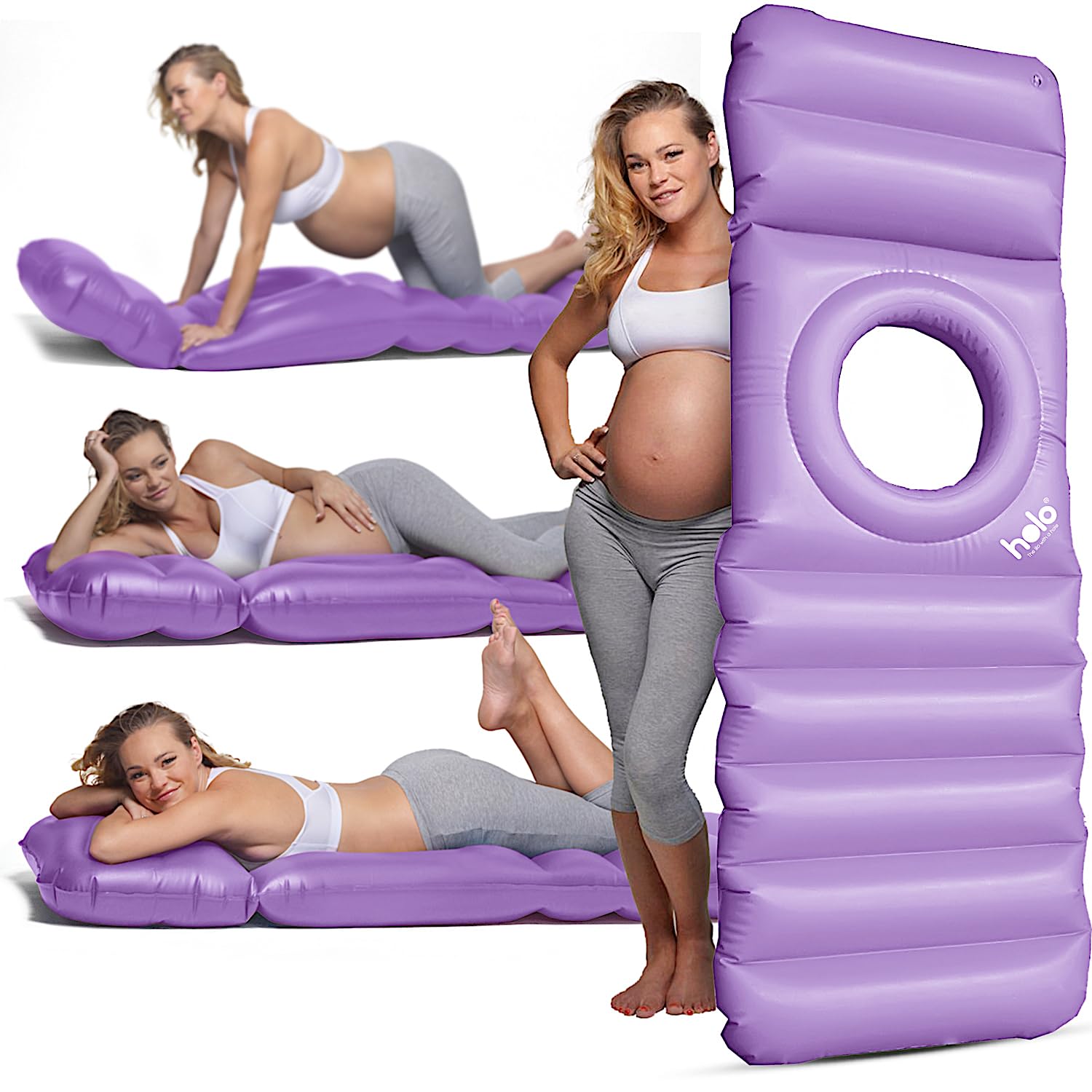 HOLO The Original Inflatable Pregnancy Pillow with a Hole for Your Tummy. Use on Land and Water, for PGP/SPD Relief, Yoga, Sleep, Massage and Relaxation on Your Belly - Babymoon Essential (Lavender) — image 1