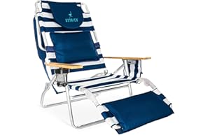 Ostrich Deluxe 3N1 Lightweight Lawn Beach Reclining Lounge Chair with Footrest, Outdoor Furniture for Patio, Balcony, Backyard, or Porch, Blue Stripe
