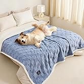 Luciphia Waterproof Dog Blanket for Large Dogs Washable Soft Sherpa Fleece Cat Blankets with 3D Jacquard Cozy Calming Reversible Bed Couch Protector Furniture Protection for Pet,Blue White, 85x57 inch