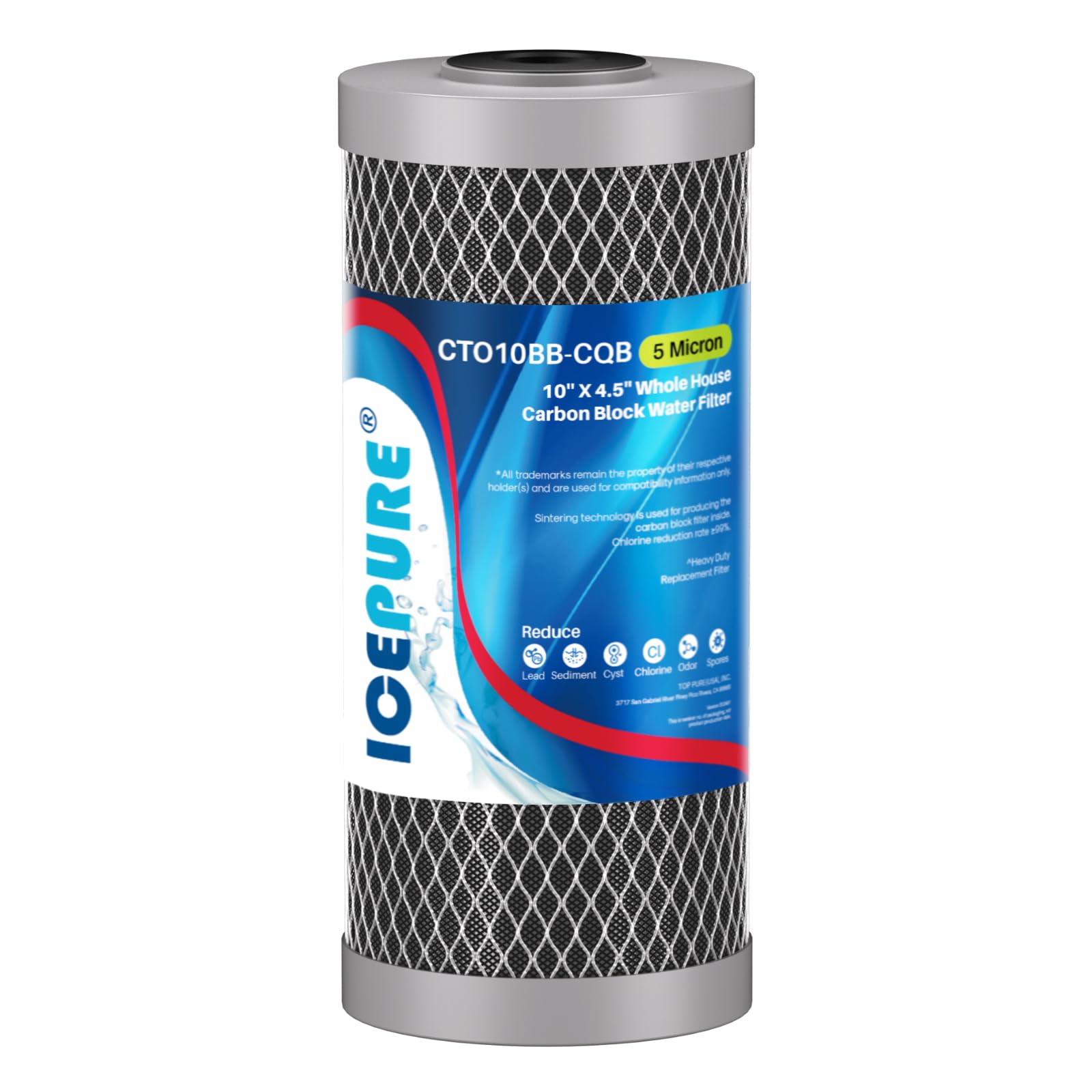 ICEPURE 5 Micron 4.5" x 10" CTO10BB-CQB Whole House Water Filter Upgraded Coconut Shell Activated Carbon Lead Remove Filter Replacement Cartridge, 1PACK Image