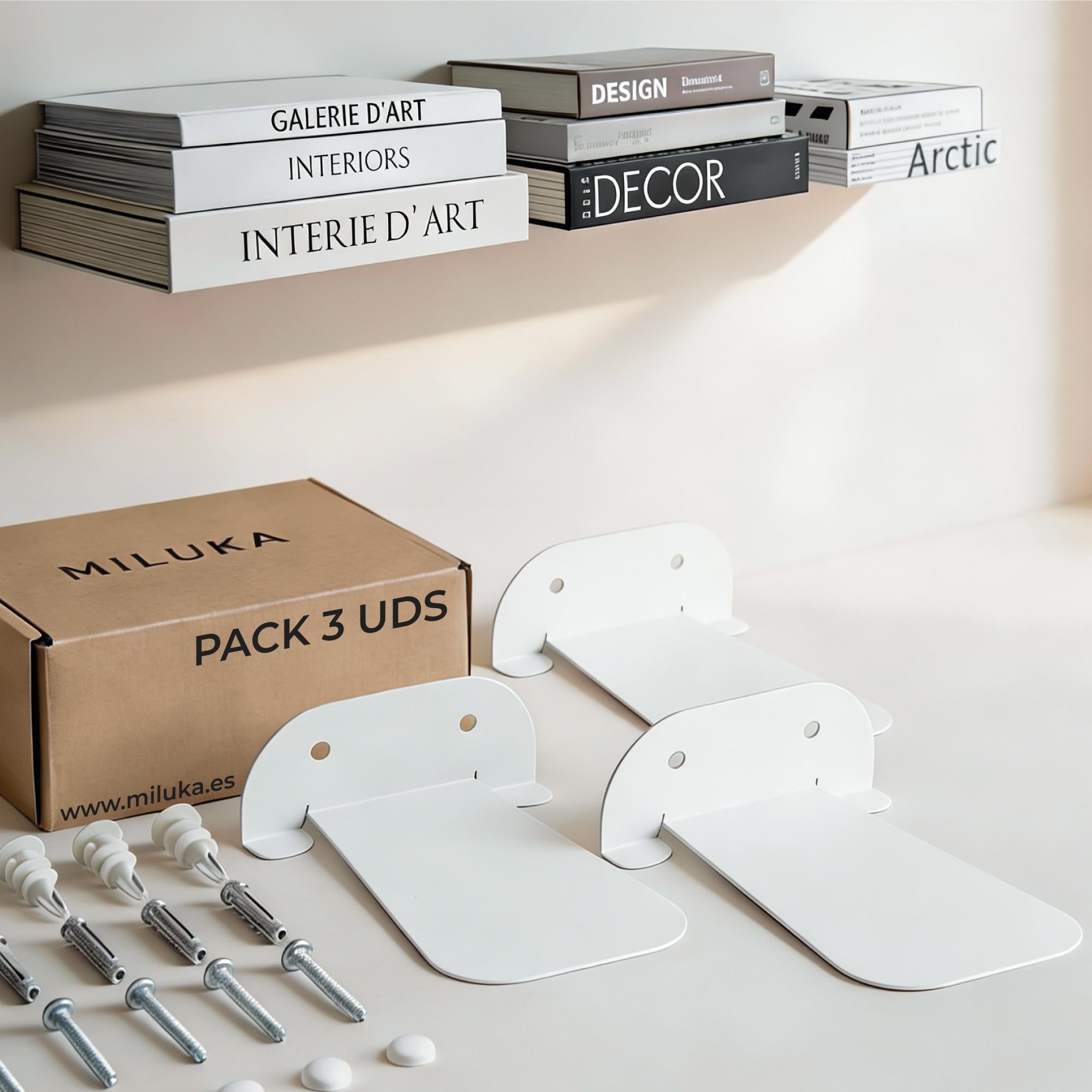 MILUKA Floating Shelves, Set of 3 - 15 cm, Invisible Bookshelf, Wall Mounted, Metal Shelves for Home Decor or Office