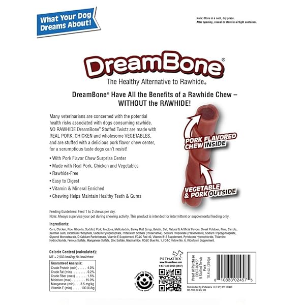 DREAMBONE DBST-02457 PORK STUFFED TWIST PET CHEW TREATS (9 PACK), ONE SIZE